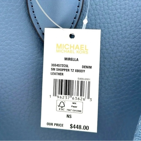 Michael Kors Mirella Small Pebbled Leather Crossbody Bag Blue Denim - Picture 10 of 10